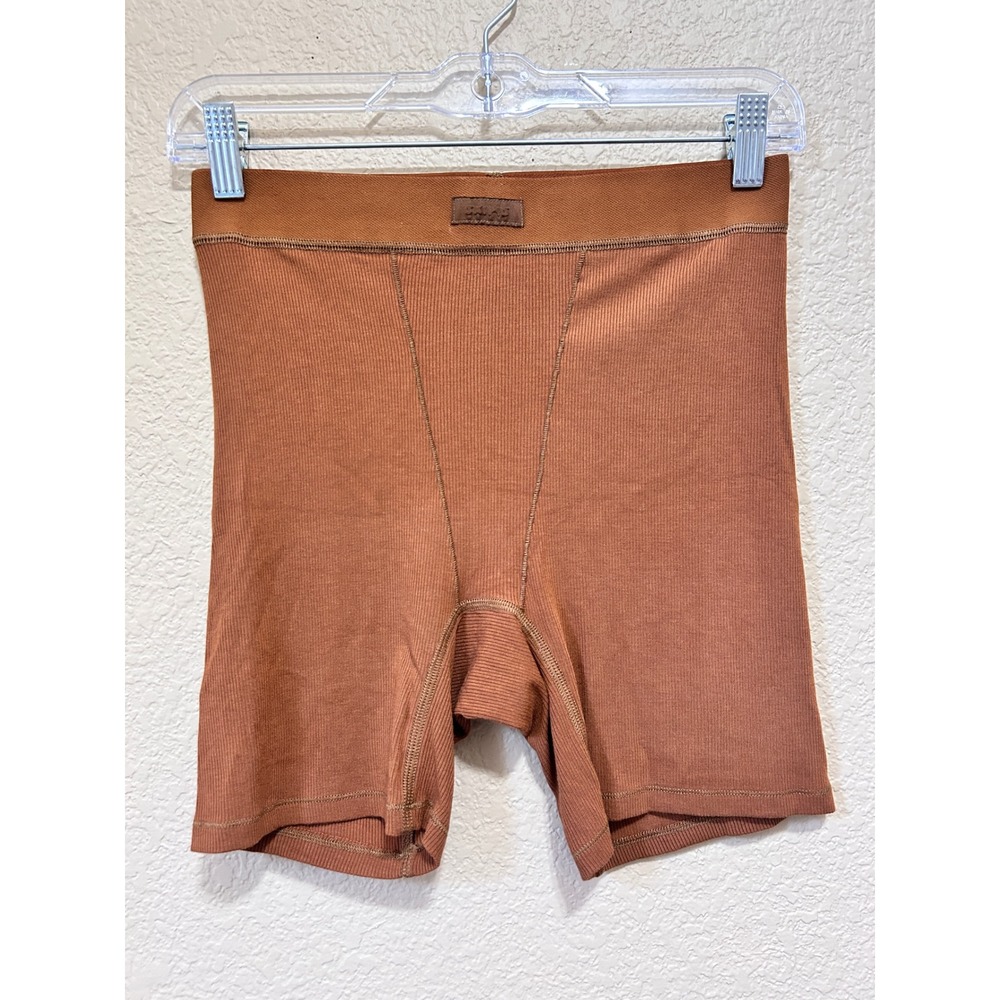 Skims Size M Cotton Rib Boxer Copper Brown Loungewear Sleep Shorts Neutral